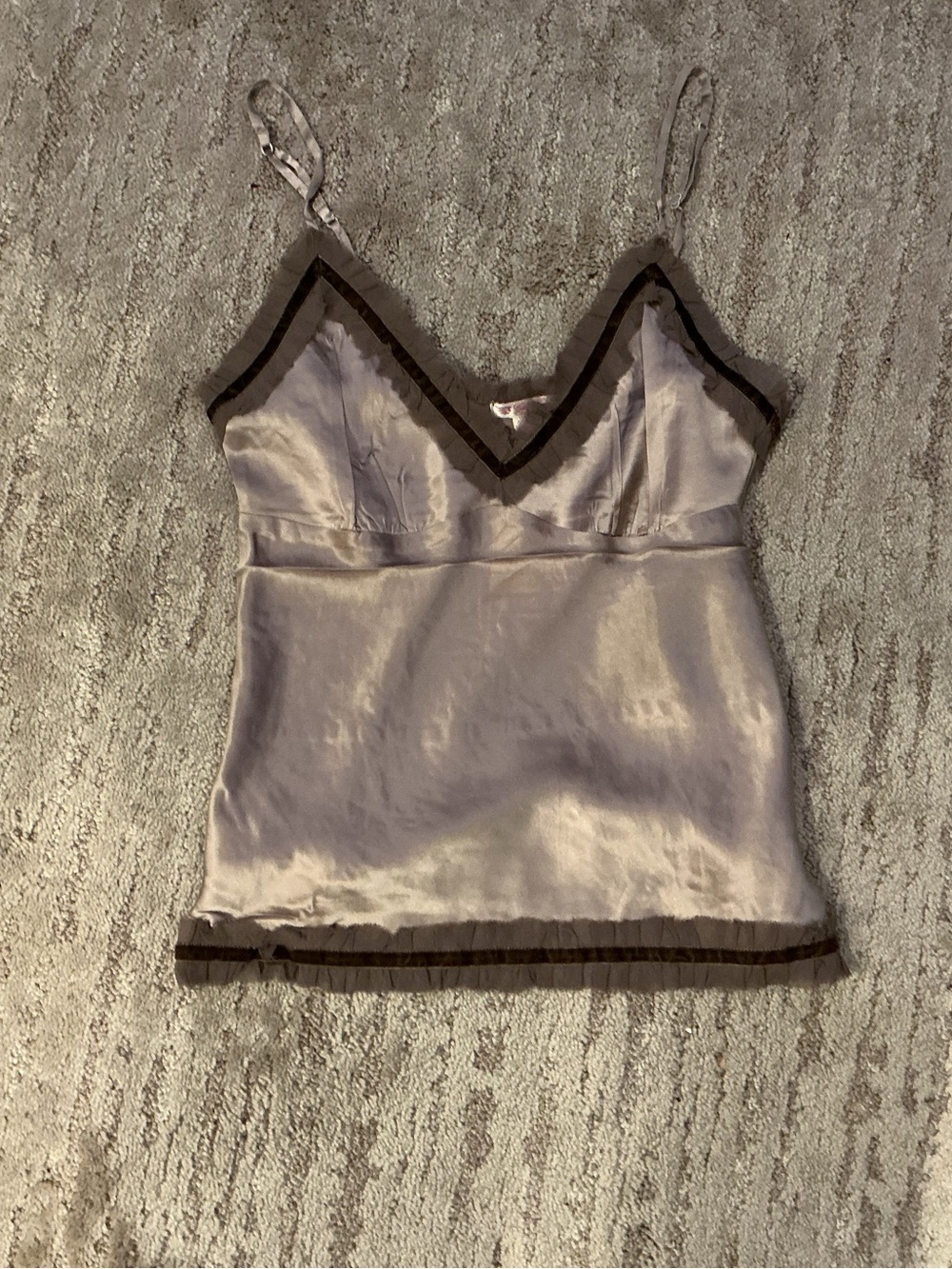 Gold Hawk Silk V-Neck Camisole with Contrast Trim in Mocha